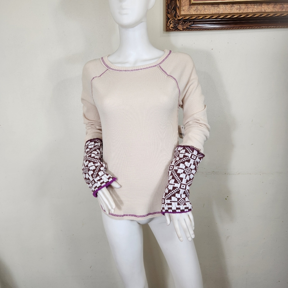 Free People She's Reversible Cuff Top Shirt Thermal Raglan Sleeves